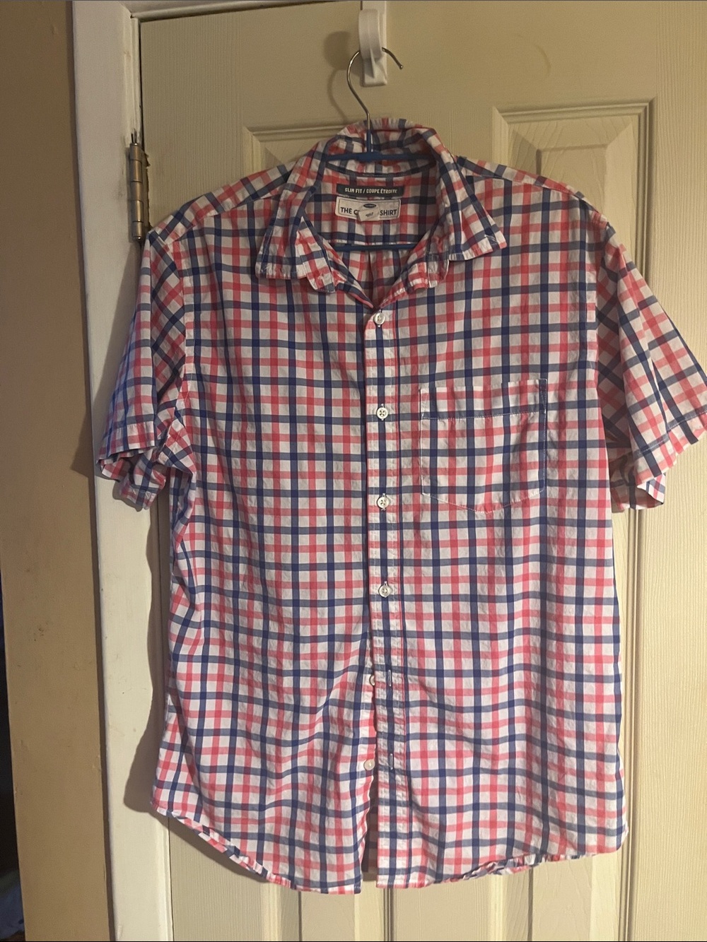 Old Navy Men's Short-Sleeve Plaid Button-Down Shirt - Red, Blue & White